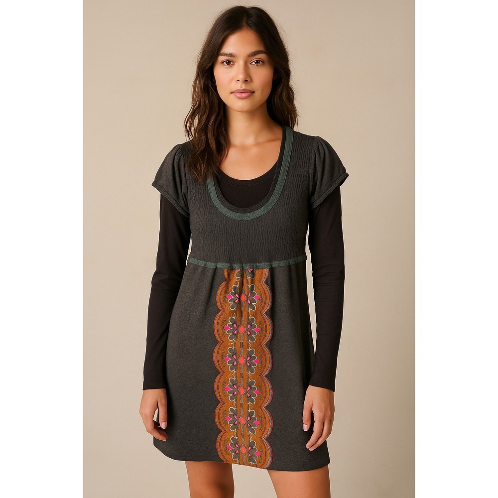 Spread the Love by KYS Gray‎ Dress Layered Look Bohemian Style Size S Boho Artsy